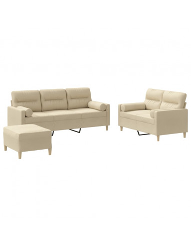 Set Divani 3 pz con Cuscini Crema in Tessuto