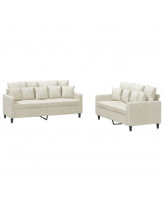 Set di Divani 2 pz con Cuscini Crema in Velluto 2