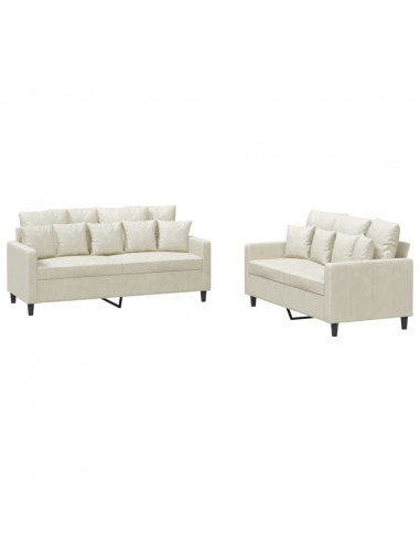 Set di Divani 2 pz con Cuscini Crema in Velluto