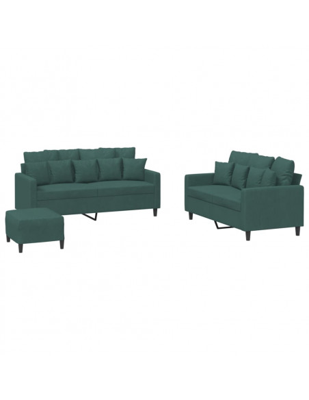 Set di Divani 3 pz con Cuscini Verde scuro in Velluto