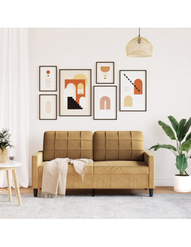 Divano a 2 Posti Marrone 140 cm in Velluto