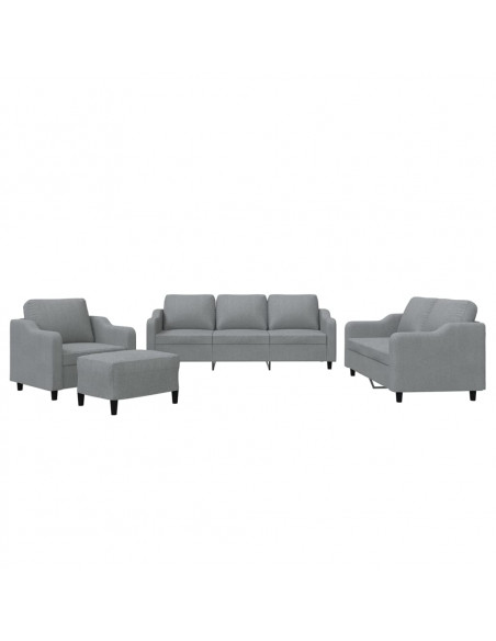 Set di Divani 4 pz con Cuscini Grigio Chiaro in Tessuto
