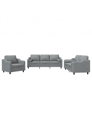 Set Divani 3 pz con Cuscini Grigio Chiaro in Tessuto
