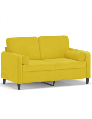 Divano a 2 Posti con Cuscini Giallo 120 cm in Velluto