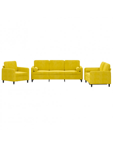 Set di Divani 3 pz con Cuscini Giallo in Velluto