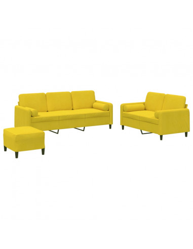 Set di Divani 3 pz con Cuscini Giallo in Velluto