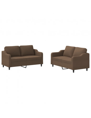 Set di Divani 2 pz con Cuscini Marrone in Tessuto