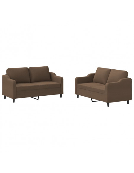 Set di Divani 2 pz con Cuscini Marrone in Tessuto
