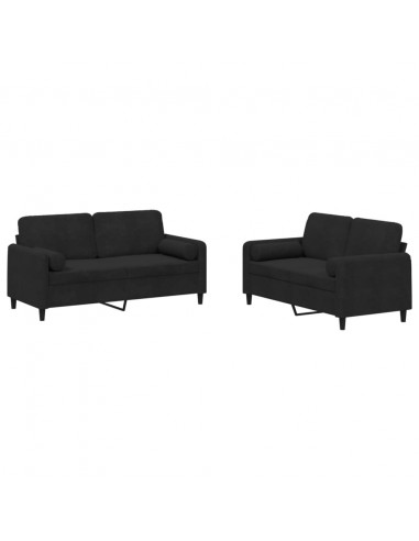Set di Divani 2 pz con Cuscini Nero in Velluto