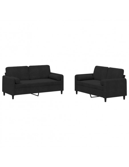 Set di Divani 2 pz con Cuscini Nero in Velluto
