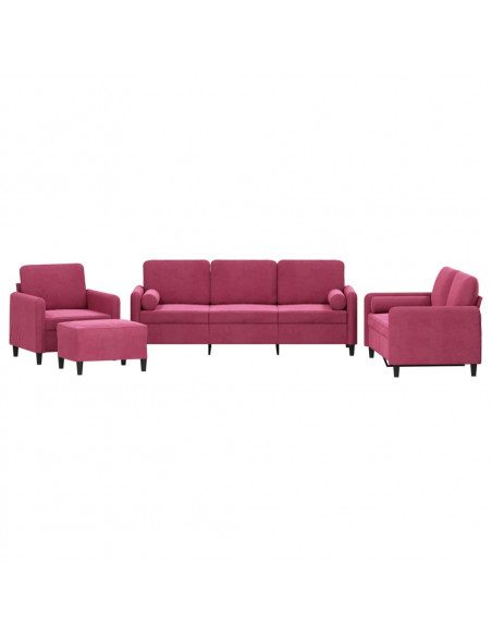 Set di Divani 4 pz con Cuscini Rosso Vino in Velluto