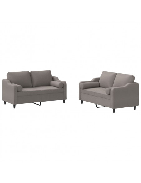 Set Divani 2 pz con Cuscini Tortora in Tessuto