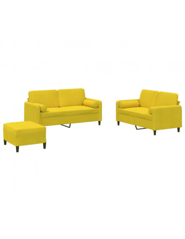Set di Divani 3 pz con Cuscini Giallo in Velluto