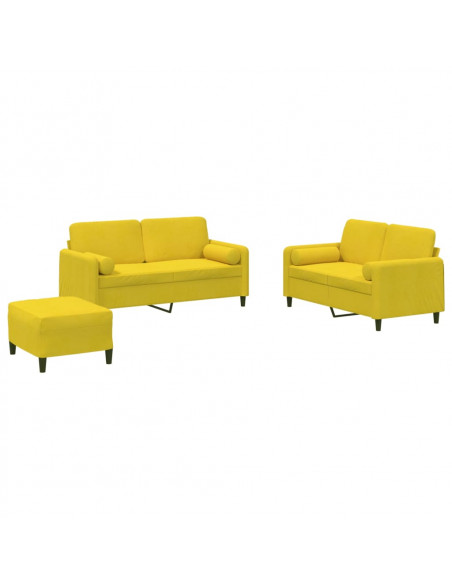 Set di Divani 3 pz con Cuscini Giallo in Velluto