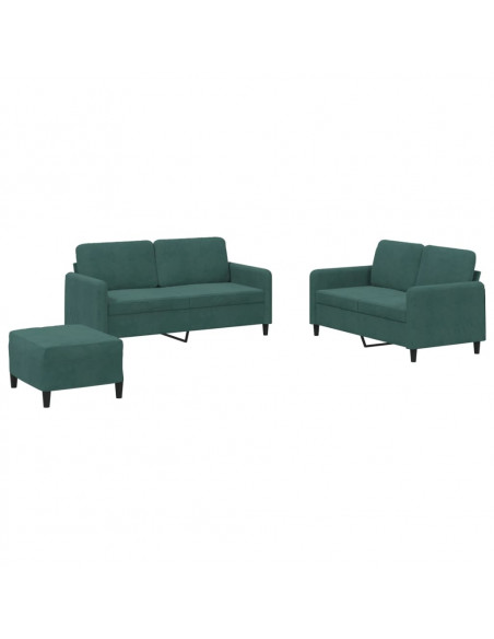 Set di Divani 3 pz Verde Scuro in Velluto