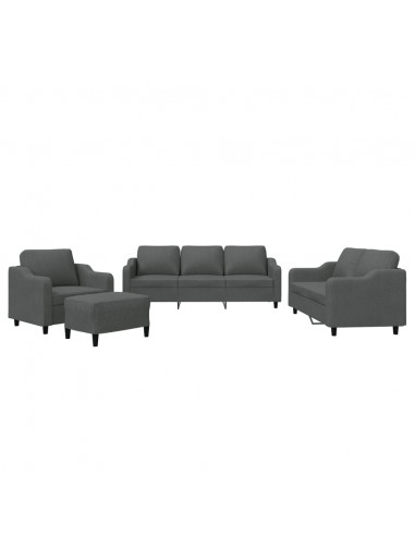 Set di Divani 4 pz con Cuscini Grigio Scuro in Tessuto