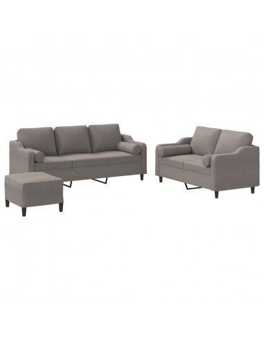 Set Divani 3 pz con Cuscini Tortora in Tessuto