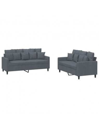 Set di Divani 2 pz con Cuscini Grigio Scuro in Velluto