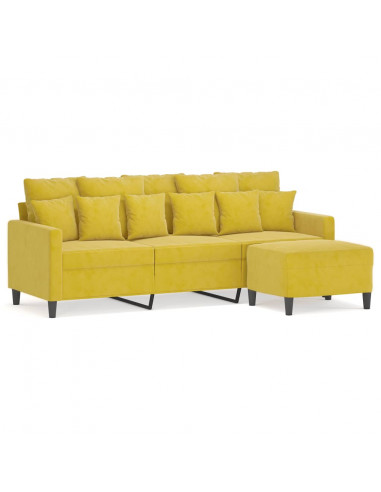 Divano a 3 Posti con Poggiapiedi Giallo 180cm in Velluto