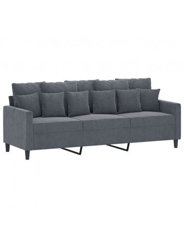 Set di Divani 3 pz con Cuscini Grigio Scuro in Velluto
