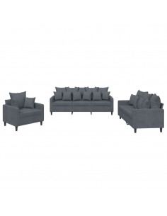 Set di Divani 3 pz con Cuscini Grigio Scuro in Velluto 2