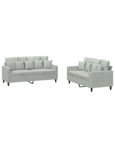 Set di Divani 2 pz con Cuscini Grigio Chiaro in Velluto
