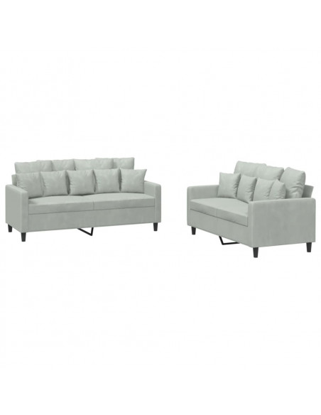 Set di Divani 2 pz con Cuscini Grigio Chiaro in Velluto