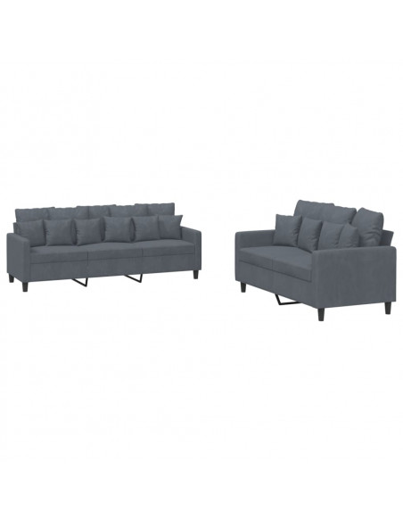 Set di Divani 2 pz con Cuscini Grigio Scuro in Velluto