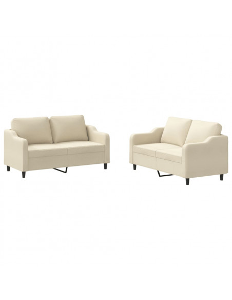 Set di Divani 2 pz con Cuscini Crema in Tessuto