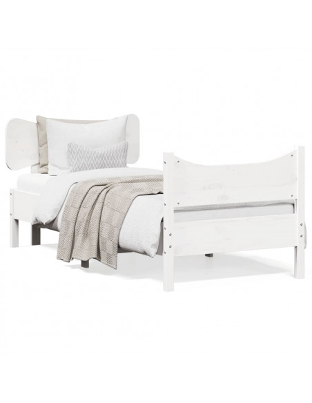 Giroletto con Testiera Bianco 90x190 cm Legno Massello di Pino