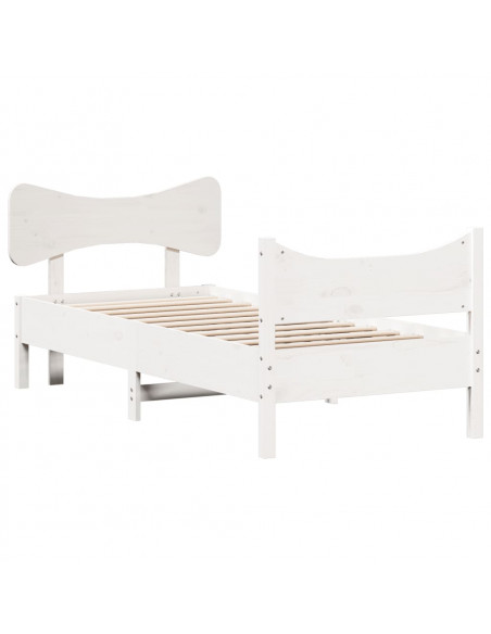 Giroletto con Testiera Bianco 90x190 cm Legno Massello di Pino