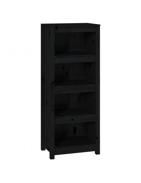 Libreria Nera 50x35x125,5 cm in Legno Massello di Pino