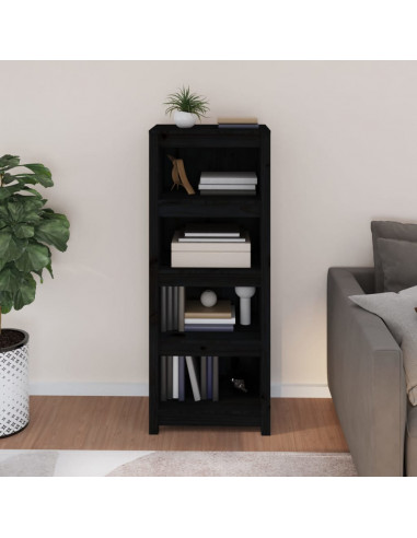 Libreria Nera 50x35x125,5 cm in Legno Massello di Pino