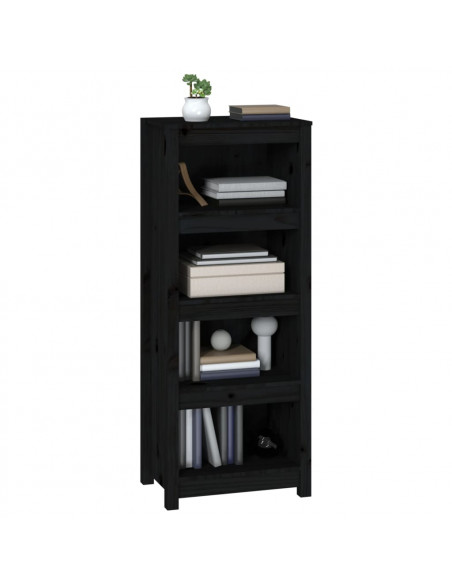 Libreria Nera 50x35x125,5 cm in Legno Massello di Pino