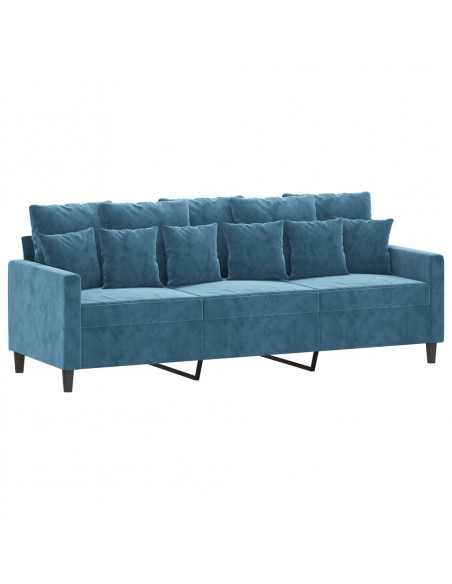 Set di Divani 3 pz con Cuscini Blu in Velluto