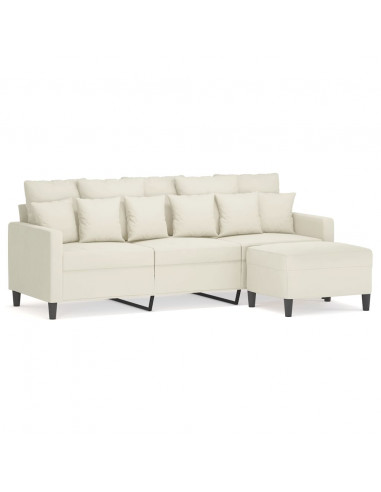 Divano a 3 Posti con Poggiapiedi Crema 180 cm in Velluto