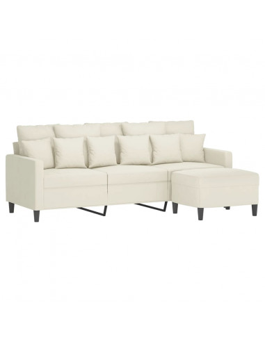 Divano a 3 Posti con Poggiapiedi Crema 180 cm in Velluto