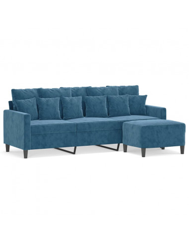 Divano a 3 Posti con Poggiapiedi Blu 180 cm in Velluto