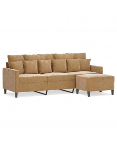 Divano a 3 Posti con Poggiapiedi Marrone 180 cm in Velluto 2