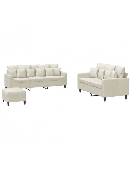 Set di Divani 3 pz con Cuscini Crema in Velluto