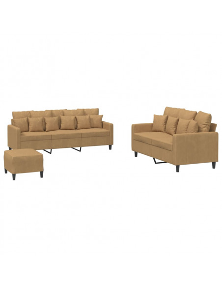 Set di Divani 3 pz con Cuscini Marrone in Velluto