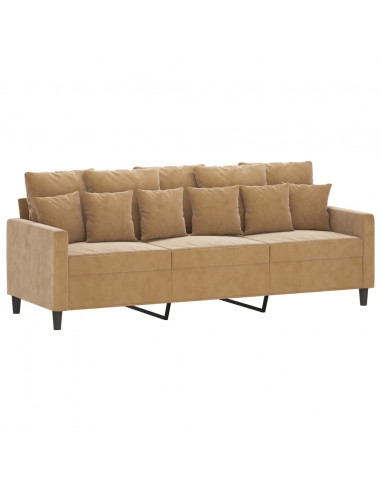 Set di Divani 3 pz con Cuscini Marrone in Velluto