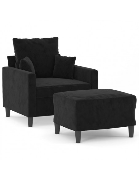 Poltrona con Poggiapiedi Nero 60 cm in Velluto