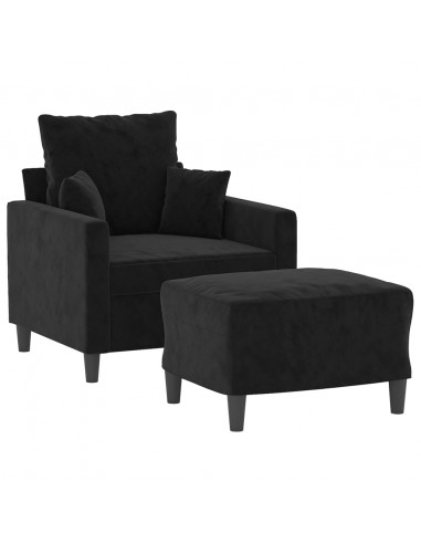 Poltrona con Poggiapiedi Nero 60 cm in Velluto
