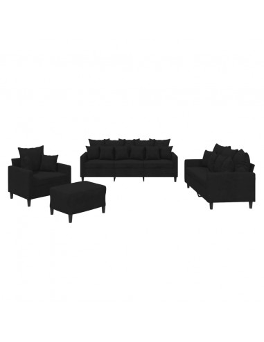 Set di Divani 4 pz con Cuscini Nero in Velluto