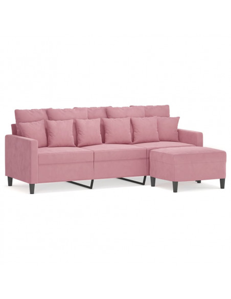 Divano a 3 Posti con Poggiapiedi rosa 180 cm in Velluto