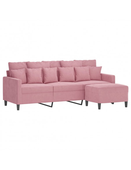 Divano a 3 Posti con Poggiapiedi rosa 180 cm in Velluto