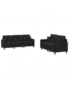 Set di Divani 2 pz con Cuscini Nero in Velluto 2