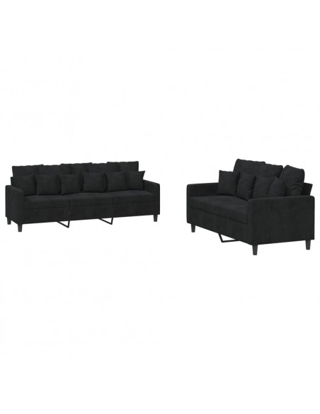 Set di Divani 2 pz con Cuscini Nero in Velluto
