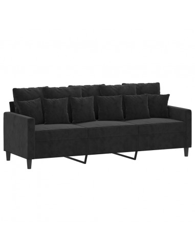 Set di Divani 3 pz con Cuscini Nero in Velluto
